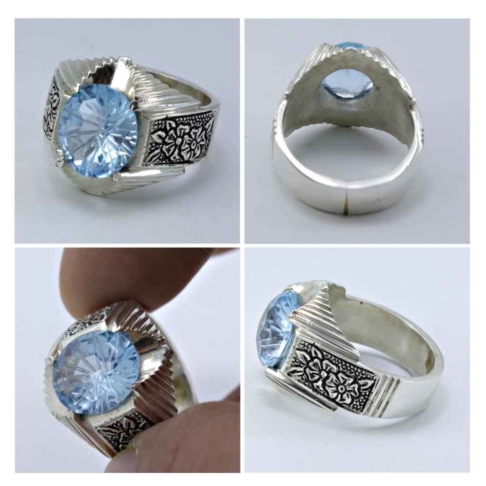 Bague en argent Topaze Bleue persane pour homme Arka