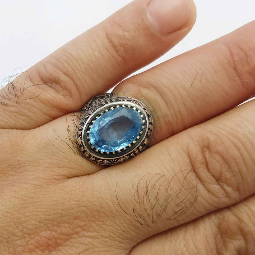 Bague en argent Topaze Bleue persane pour homme Foad