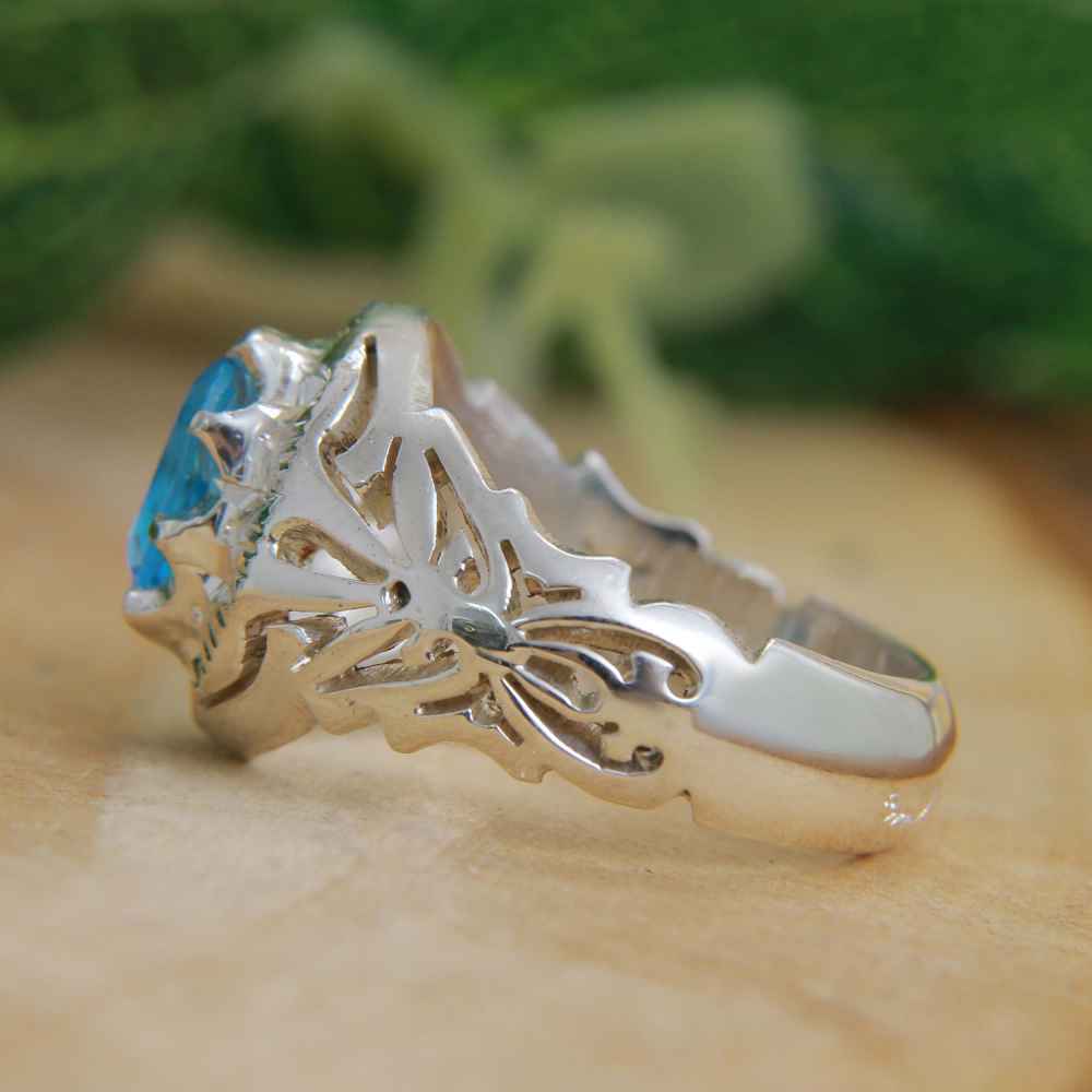 Bague en argent Topaze Bleue persane pour homme Milad