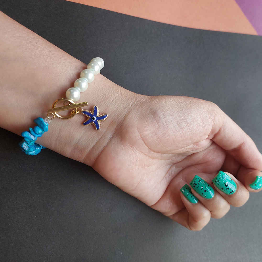 Bracelet Perlé pour Femme – Œil Protecteur Corail