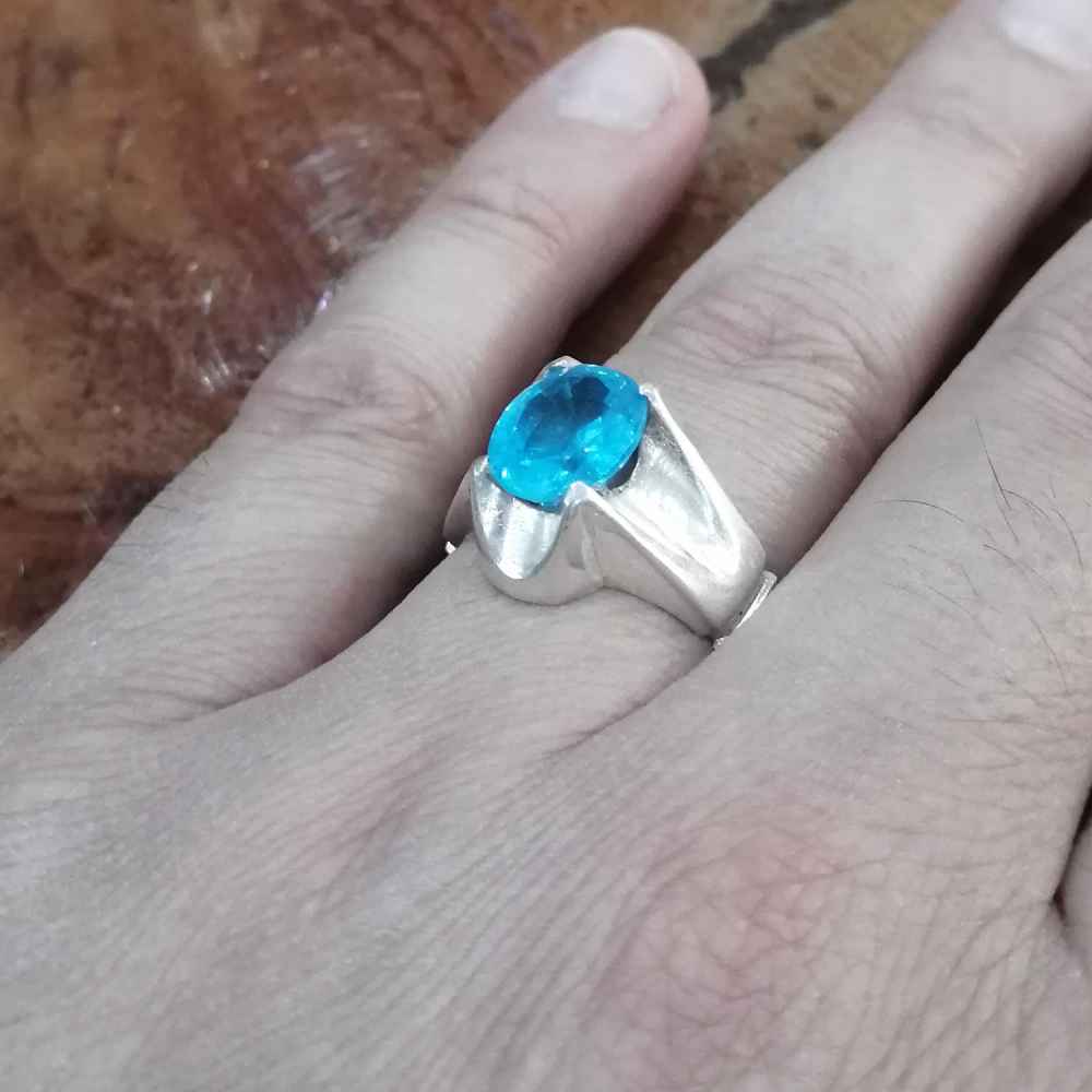 Bague en argent Topaze Bleue persane pour homme Dara
