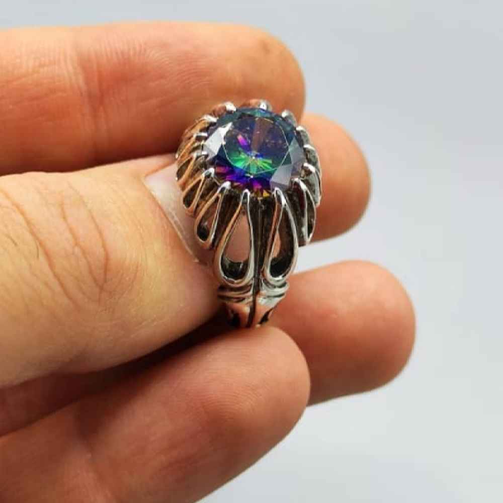 Bague en argent Topaze Bleue persane pour homme Hadi