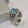Bague en argent Topaze Bleue persane pour homme Vala
