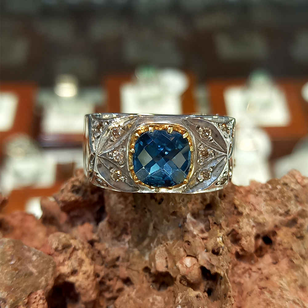 Bague en argent Topaze Bleue persane pour homme Farhad