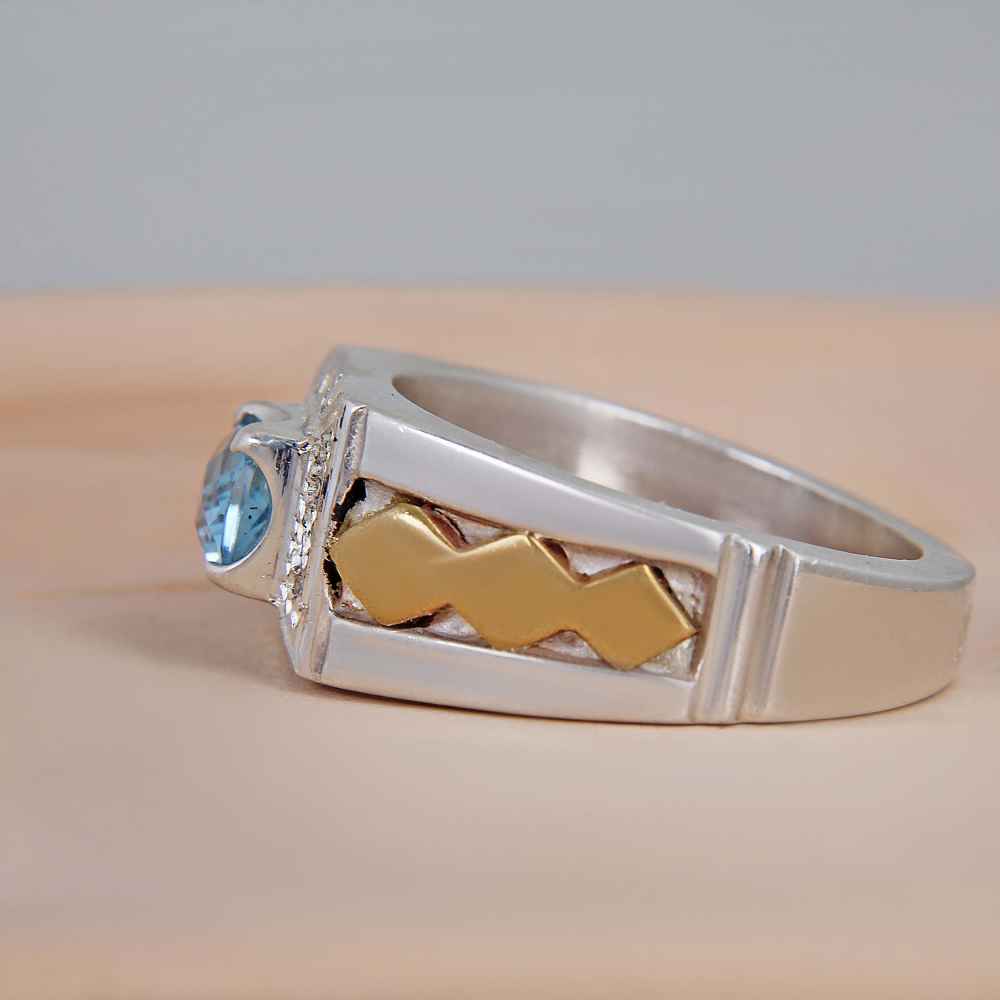 Bague en argent Topaze Bleue persane pour homme Karim