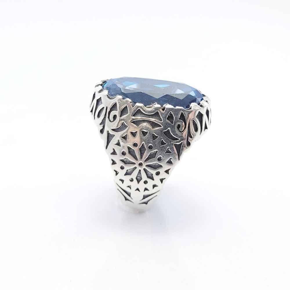 Bague en argent Topaze Bleue persane pour homme Shams