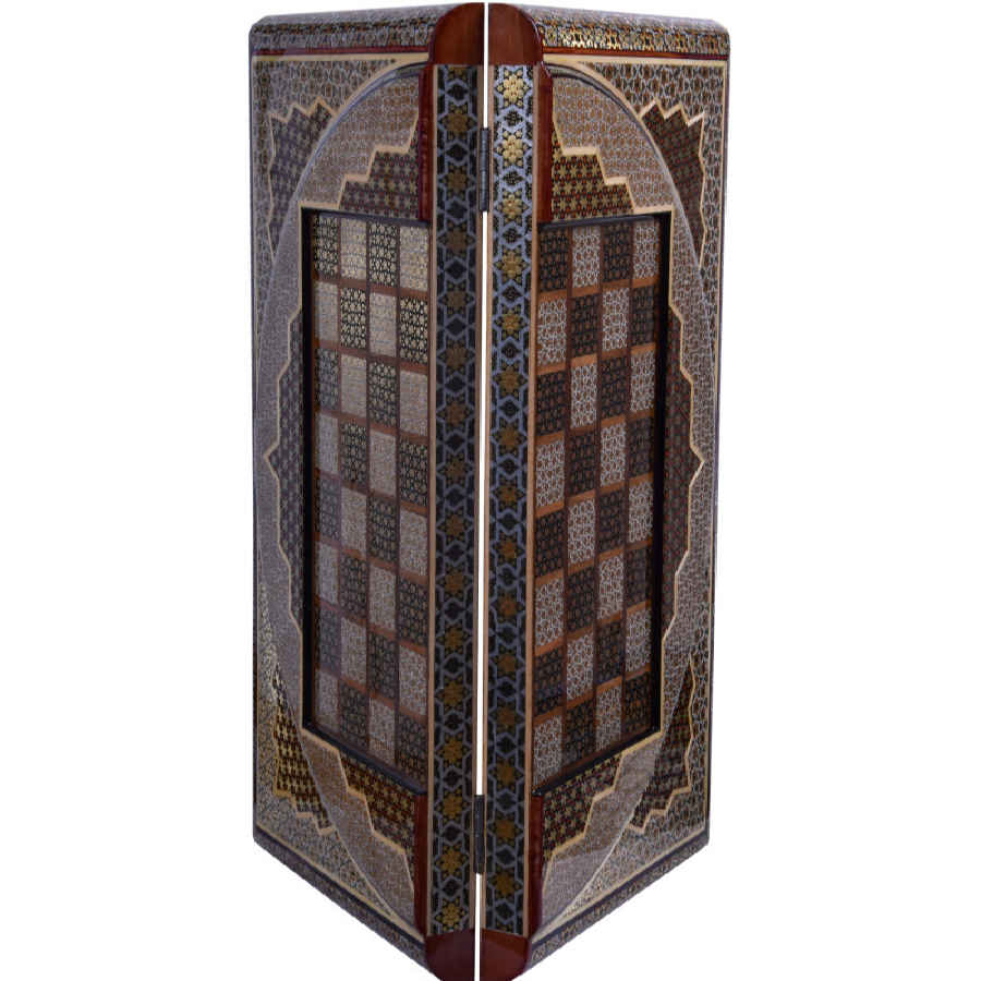 Plateau d’Échecs en Bois Khatamkari Persan Modèle Royal