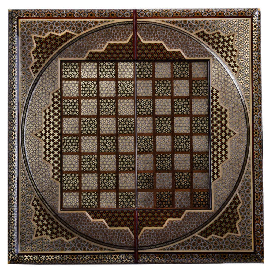 Plateau d'Échecs en Bois Khatamkari Persan Modèle Royal