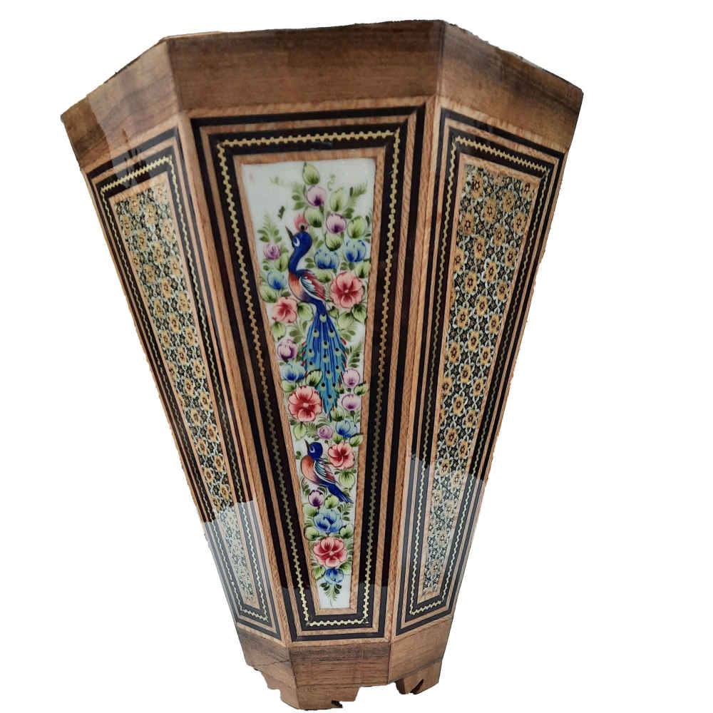 Corbeille à papier en bois persan – Motif Gol en Khatamkari