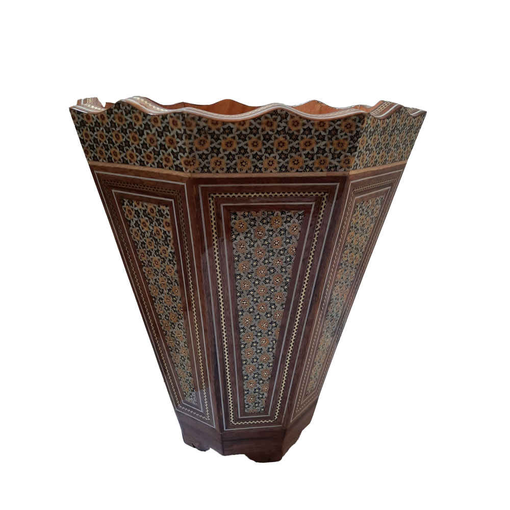 Corbeille à papier en bois persan – Motif Helal en Khatamkari