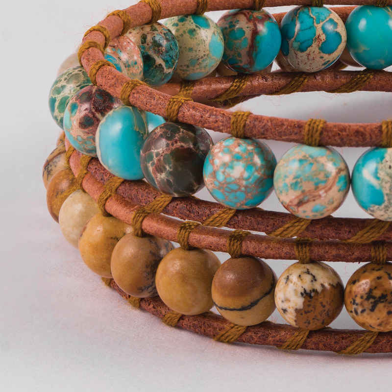 Bracelet Perlé pour Femme – Design Cuir & Turquoise