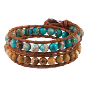 Bracelet Perlé pour Femme – Design Cuir & Turquoise