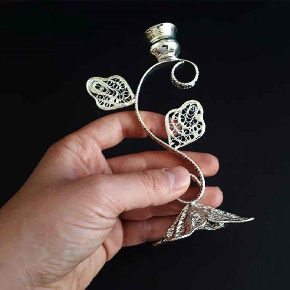 Bougeoir en filigrane persan en cuivre plaqué argent, Golbarg (x2)