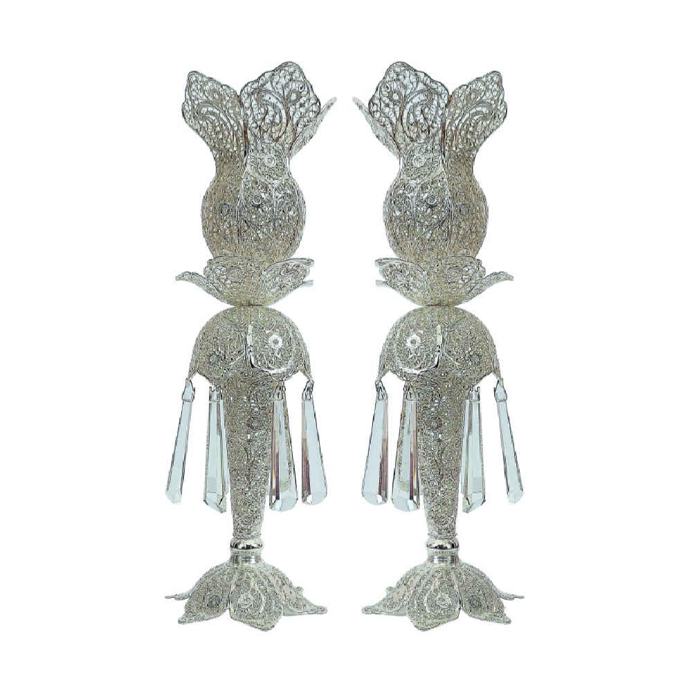 Bougeoir en filigrane persan en cuivre plaqué argent, Negar (2x)
