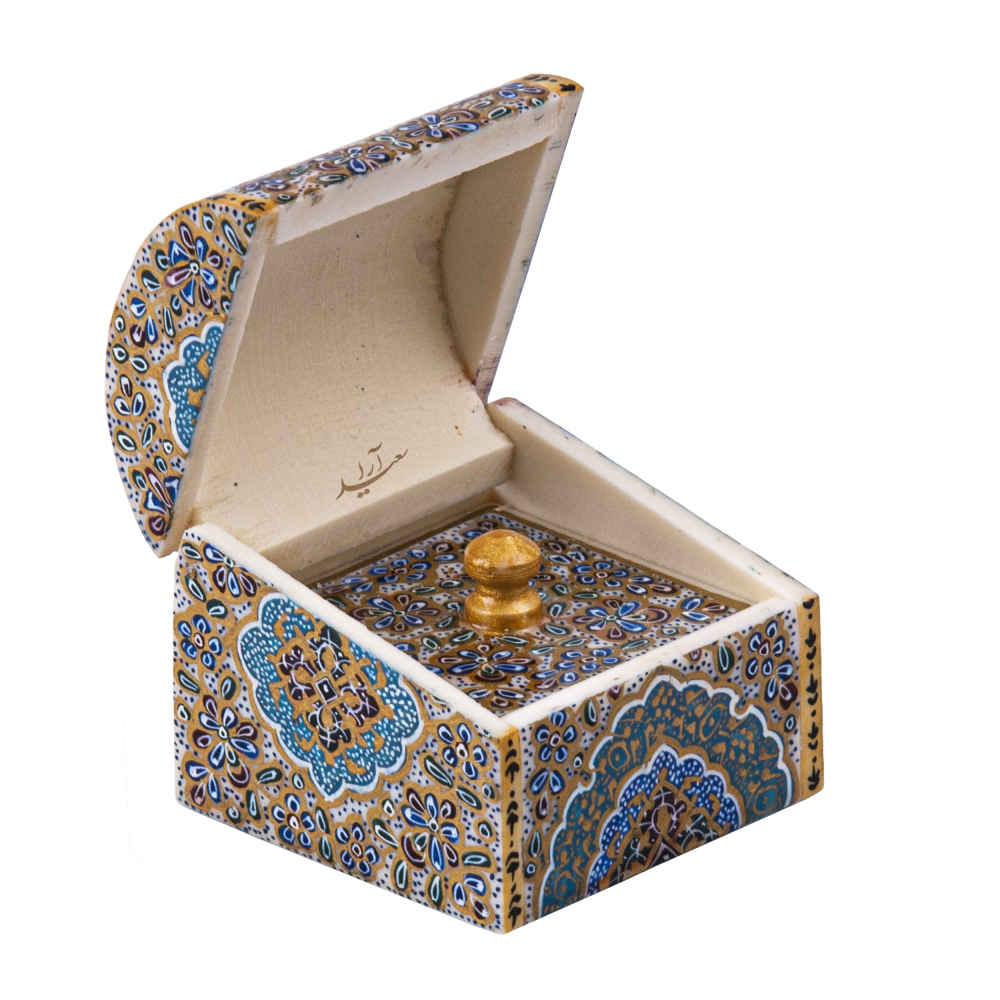 Boîte à bijoux en os artisanale avec motif Majnun d’inspiration persane