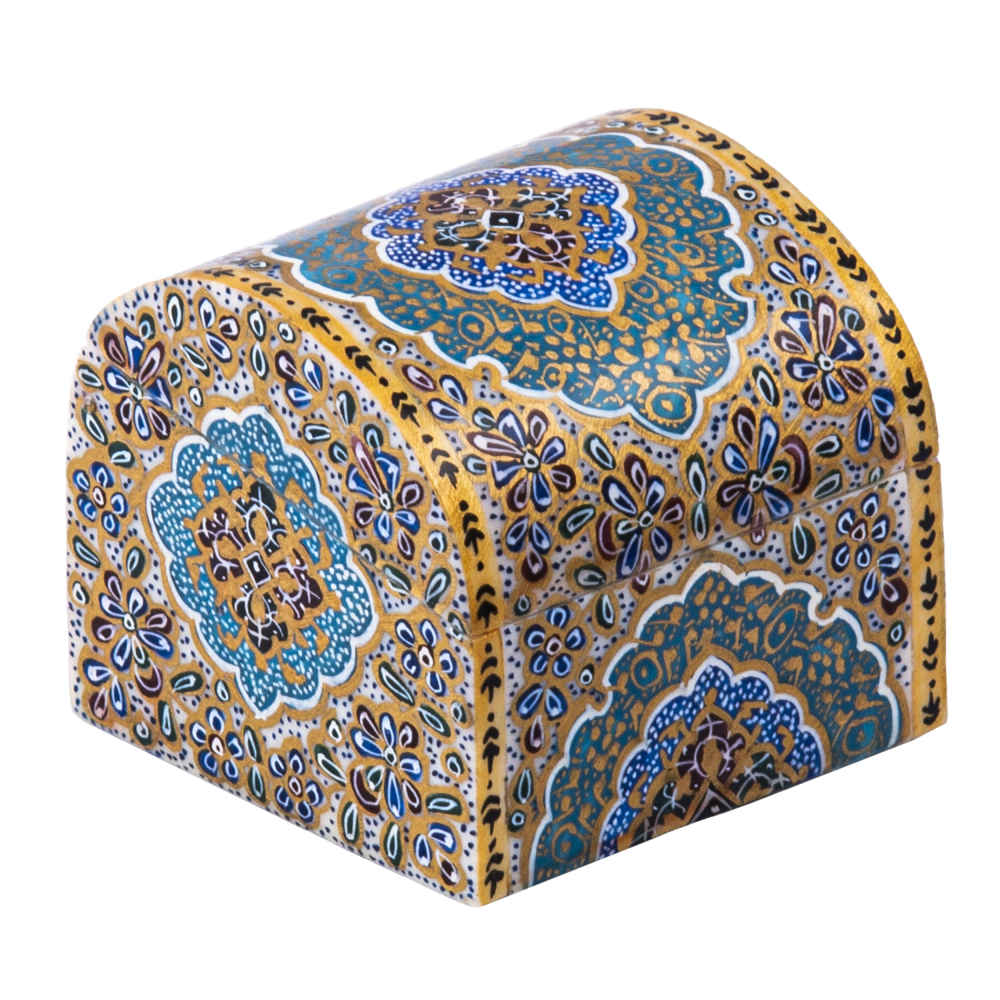 Boîte à bijoux en os artisanale avec motif Majnun d'inspiration persane