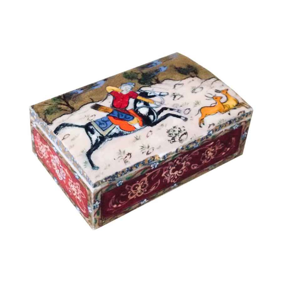 Boîte à bijoux en os artisanale avec motif Shekar d'inspiration persane