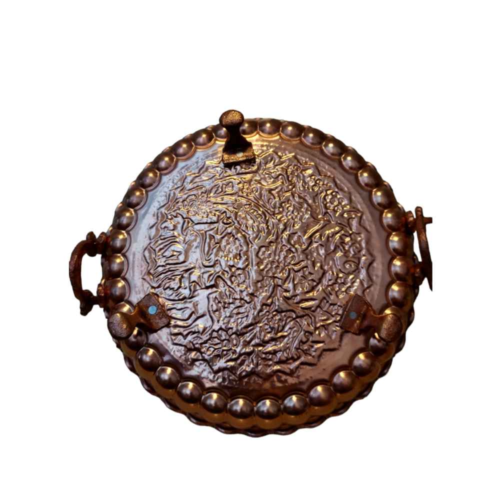 Plat de Service Persan en Cuivre Martelé sur Pied