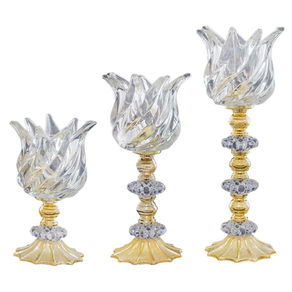 Bougeoir en cristal persan en forme de tulipe, set de 3