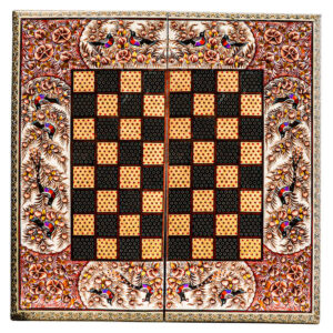 Plateau d’Échecs en Marqueterie Incrustée en Bois Persan Modèle Oiseaux