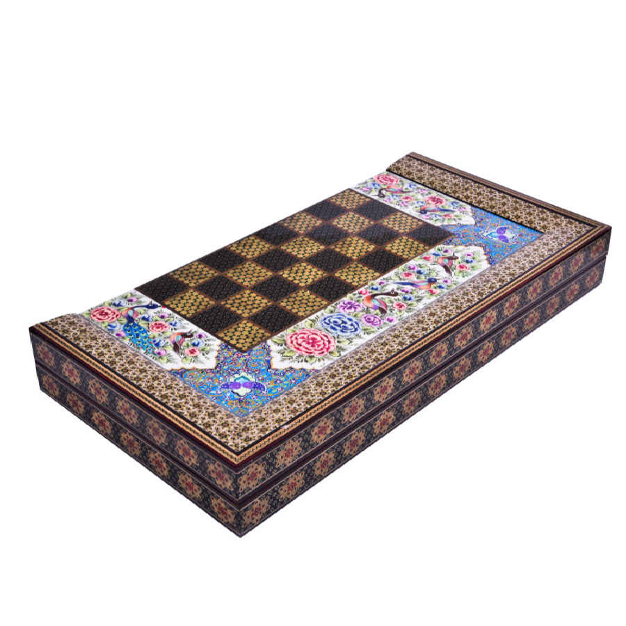 Plateau d’Échecs en Bois Khatamkari Persan Modèle Jalal