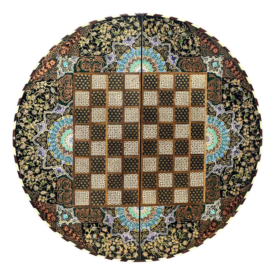 Plateau d'Échecs en Marqueterie Persane Modèle Rond
