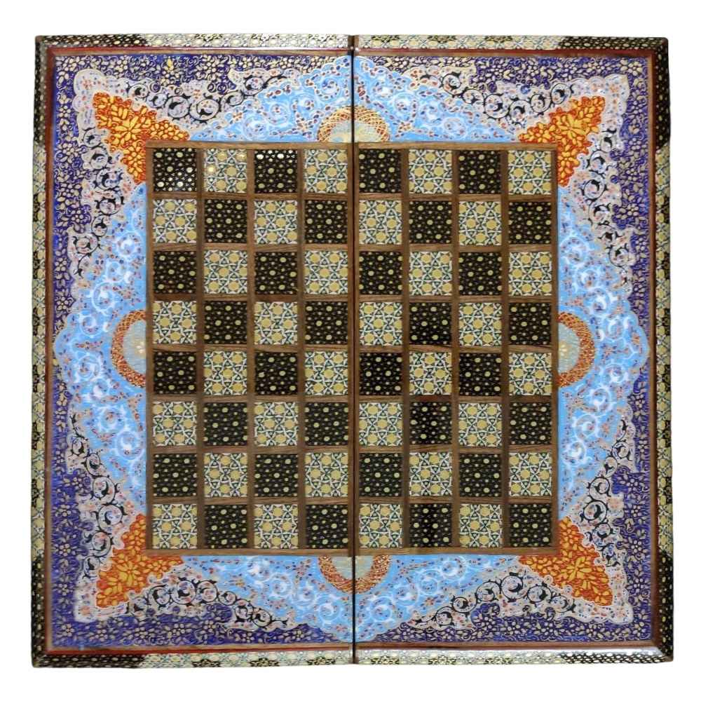 Plateau d'Échecs en Marqueterie Incrustée en Bois Persan Modèle Sadaf