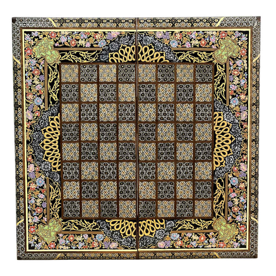 Plateau d'Échecs en Marqueterie Incrustée en Bois Persan Modèle Soha