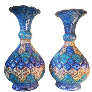 Set de 2 vases décoratifs en cuivre peint à la main avec émail Minakari persan Ana