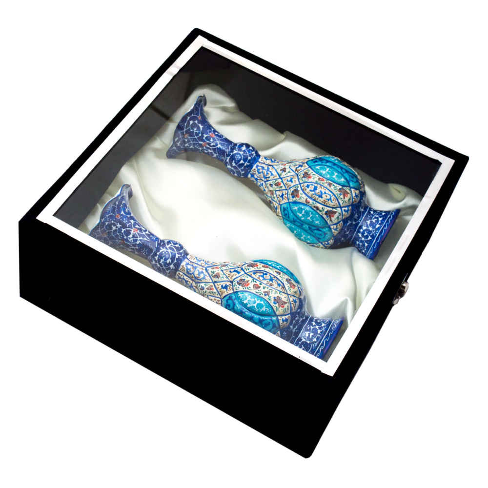 Set de 2 vases décoratifs en cuivre peint à la main avec émail Minakari persan Baha