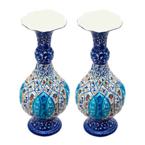 Set de 2 vases décoratifs en cuivre peint à la main avec émail Minakari persan Baha