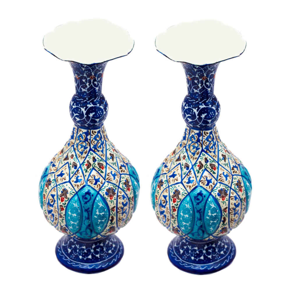 Set de 2 vases décoratifs en cuivre peint à la main avec émail Minakari persan Baha