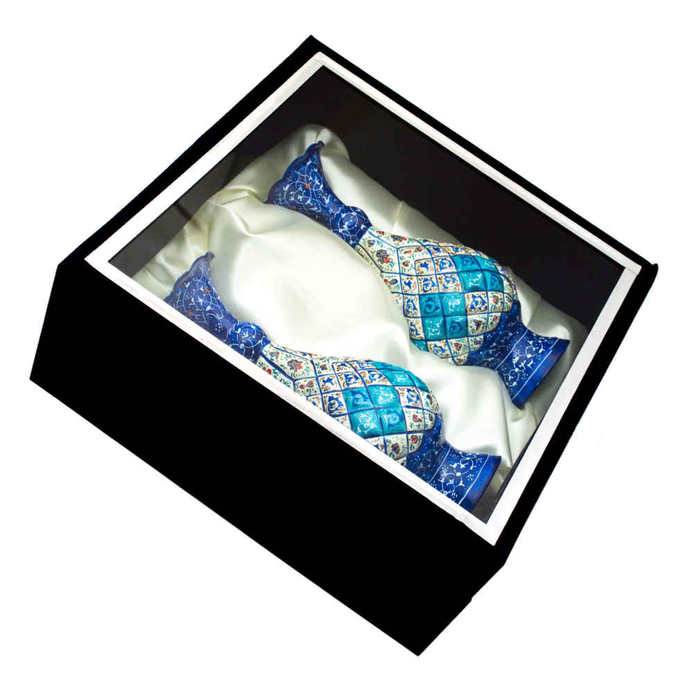 Set de 2 vases décoratifs en cuivre peint à la main avec émail Minakari persan Sarahi
