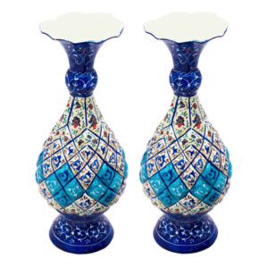 Set de 2 vases décoratifs en cuivre peint à la main avec émail Minakari persan Sarahi