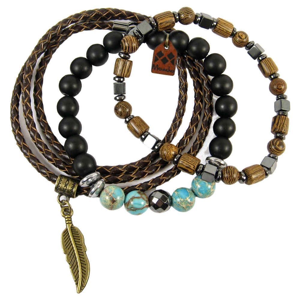 Ensemble de 3 Bracelets Perlés pour Hommes et Femmes – Collection Nature