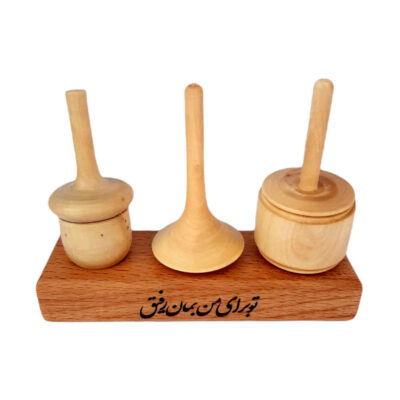 Set de 3 toupies en bois perses faites à la main – Jouets traditionnels élégants