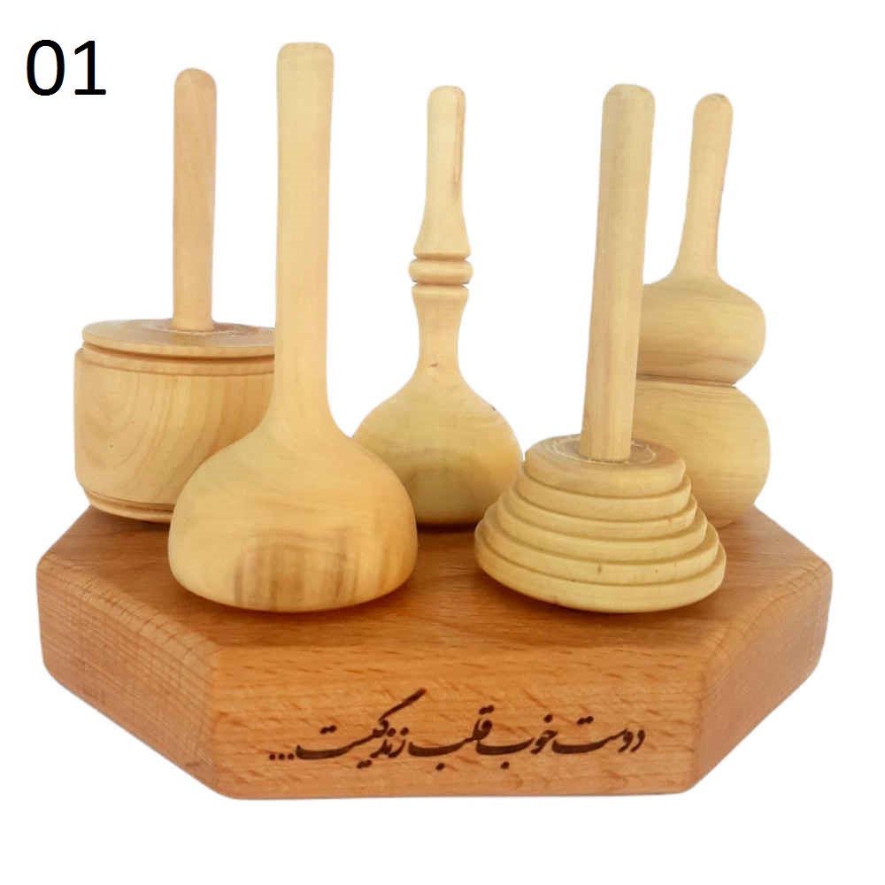 Ensemble de 5 toupies en bois perses classiques – Jouets traditionnels faits à la main