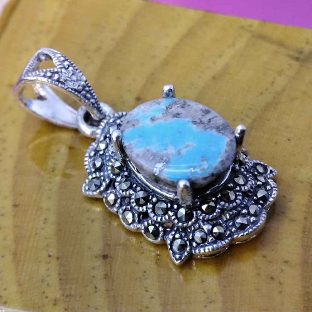 Pendentif en argent persan avec pierre précieuse Turquoise Ahoo