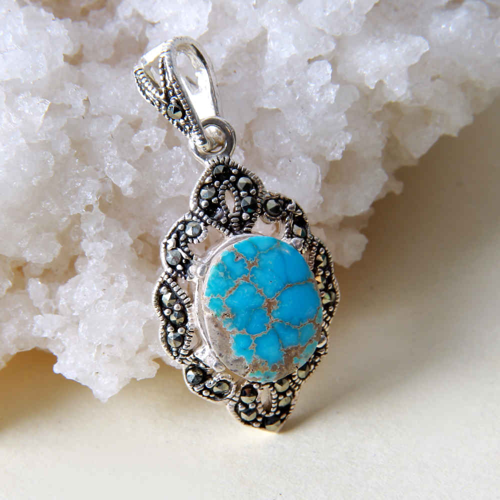 Pendentif en argent persan avec pierre précieuse Turquoise Asal