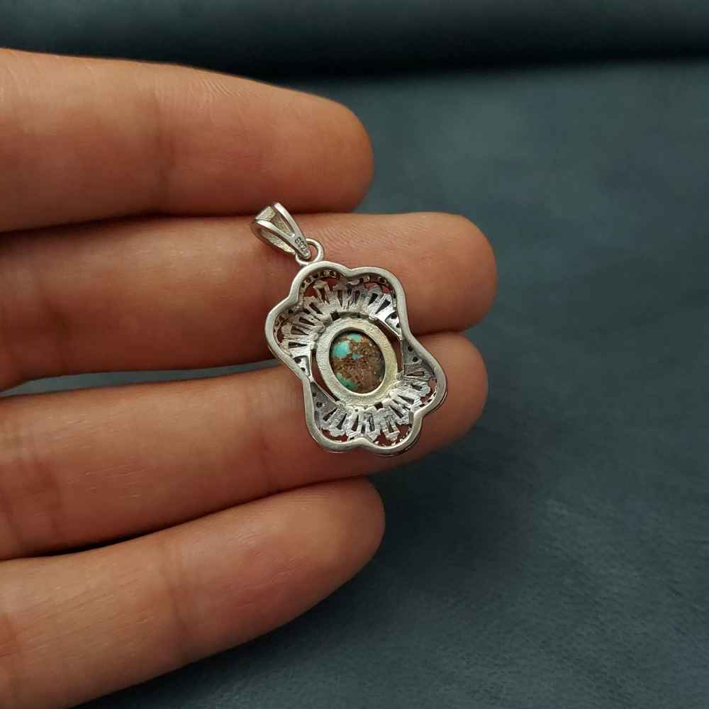 Pendentif en argent persan avec pierre précieuse Turquoise Farah
