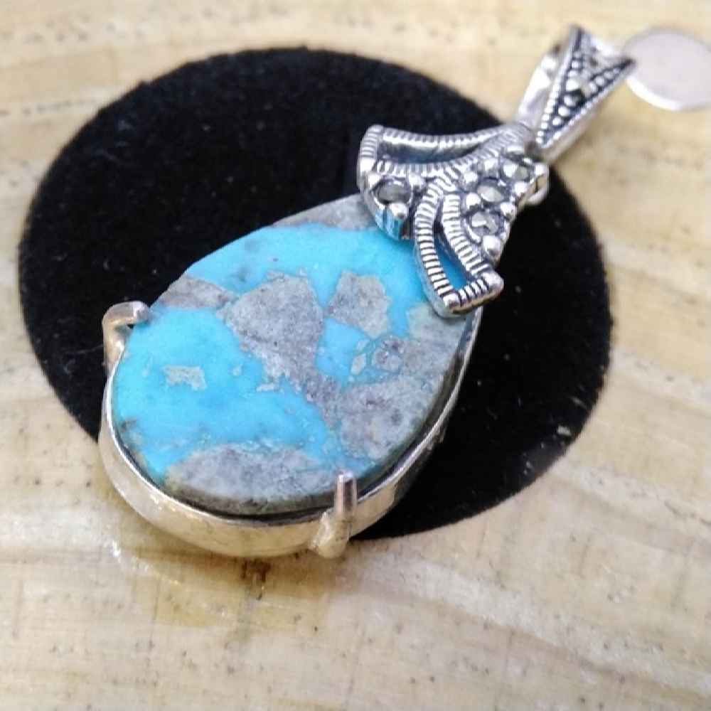 Pendentif en argent persan avec pierre précieuse Turquoise Hedieh