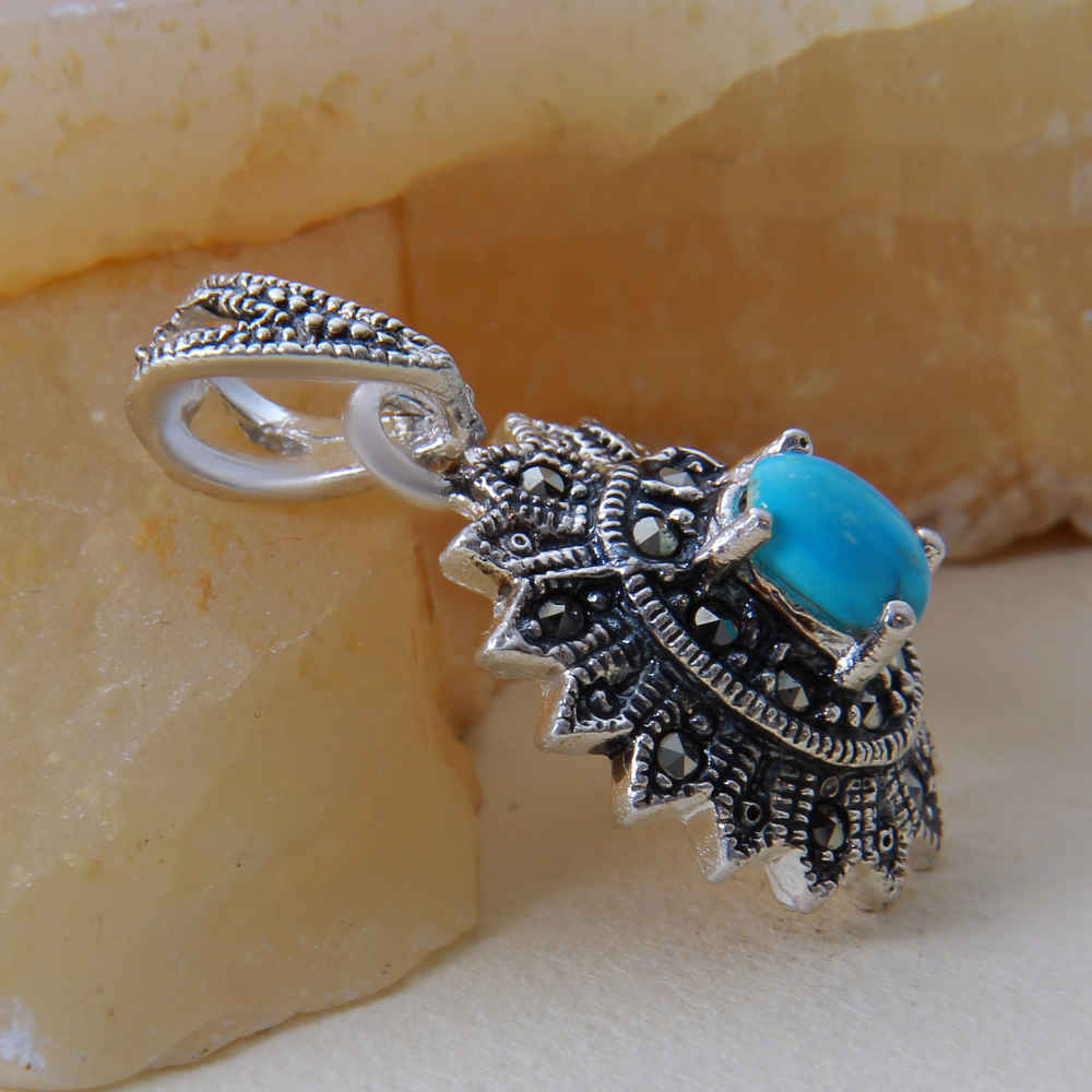 Pendentif en argent persan avec pierre précieuse Turquoise Lia