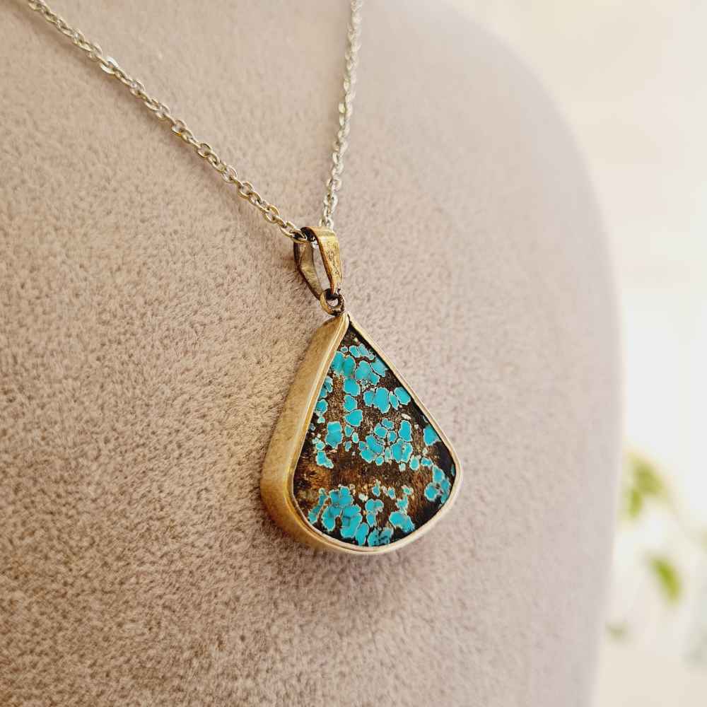 Pendentif en argent persan avec pierre précieuse Turquoise Nava