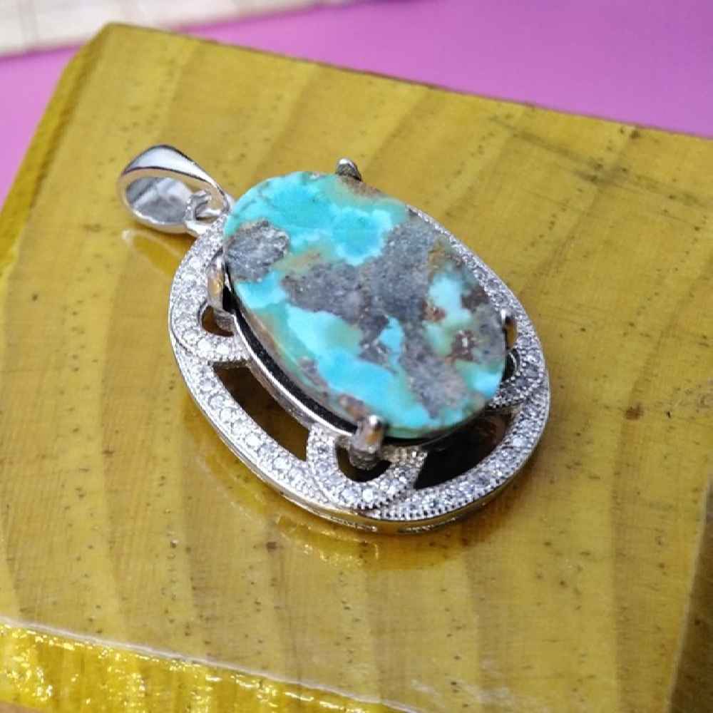 Pendentif en argent persan avec pierre précieuse Turquoise Noor