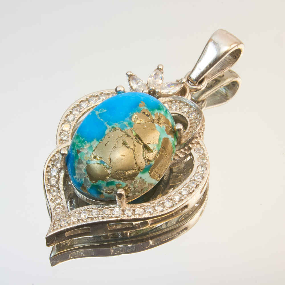 Pendentif en argent persan avec pierre précieuse Turquoise Rosa