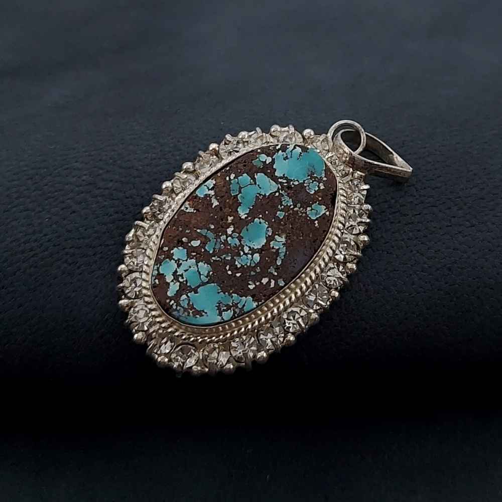 Pendentif en argent persan avec pierre précieuse Turquoise Sadaf
