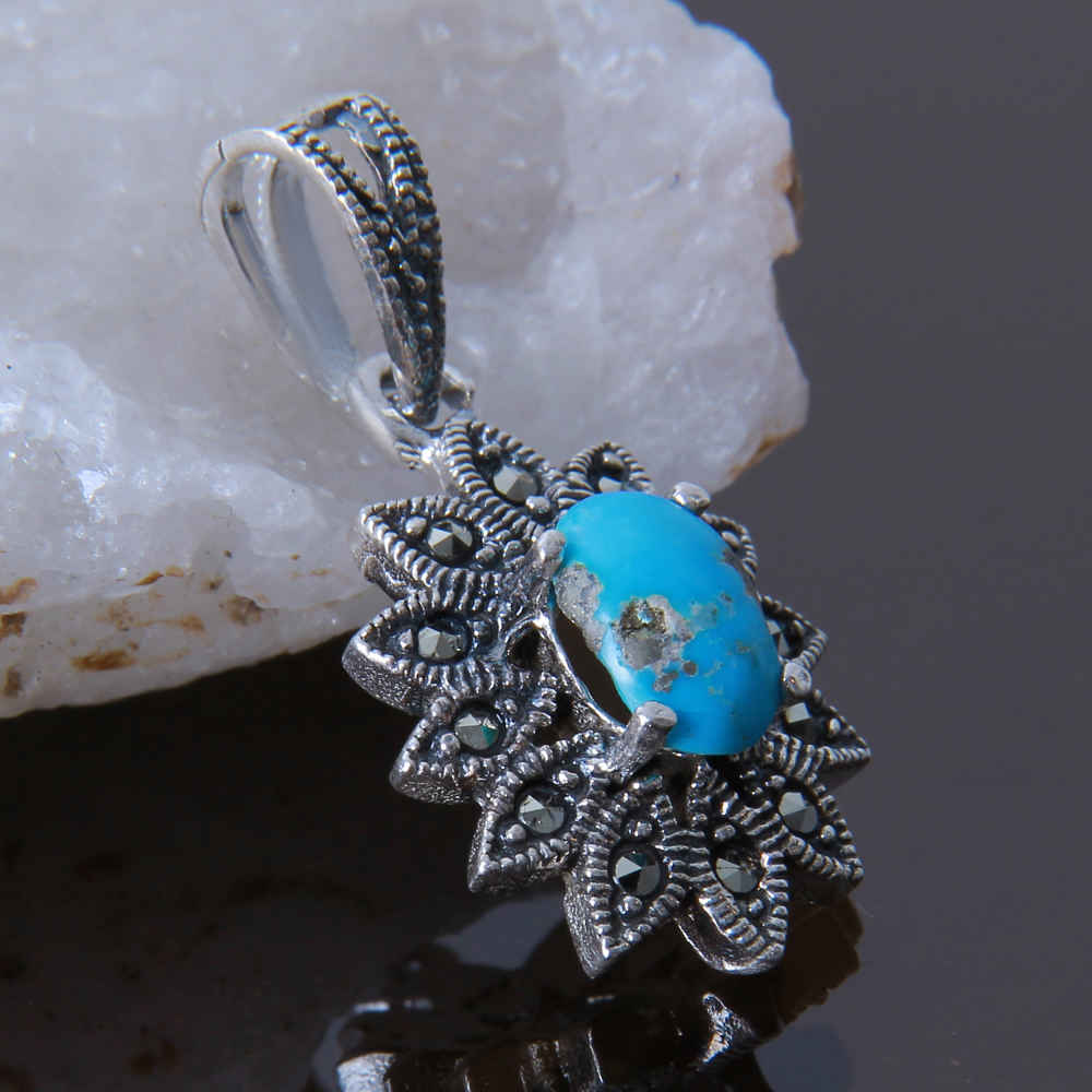 Pendentif en argent persan avec pierre précieuse Turquoise Safa