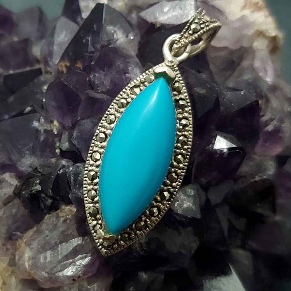 Pendentif en argent persan avec pierre précieuse Turquoise Samar