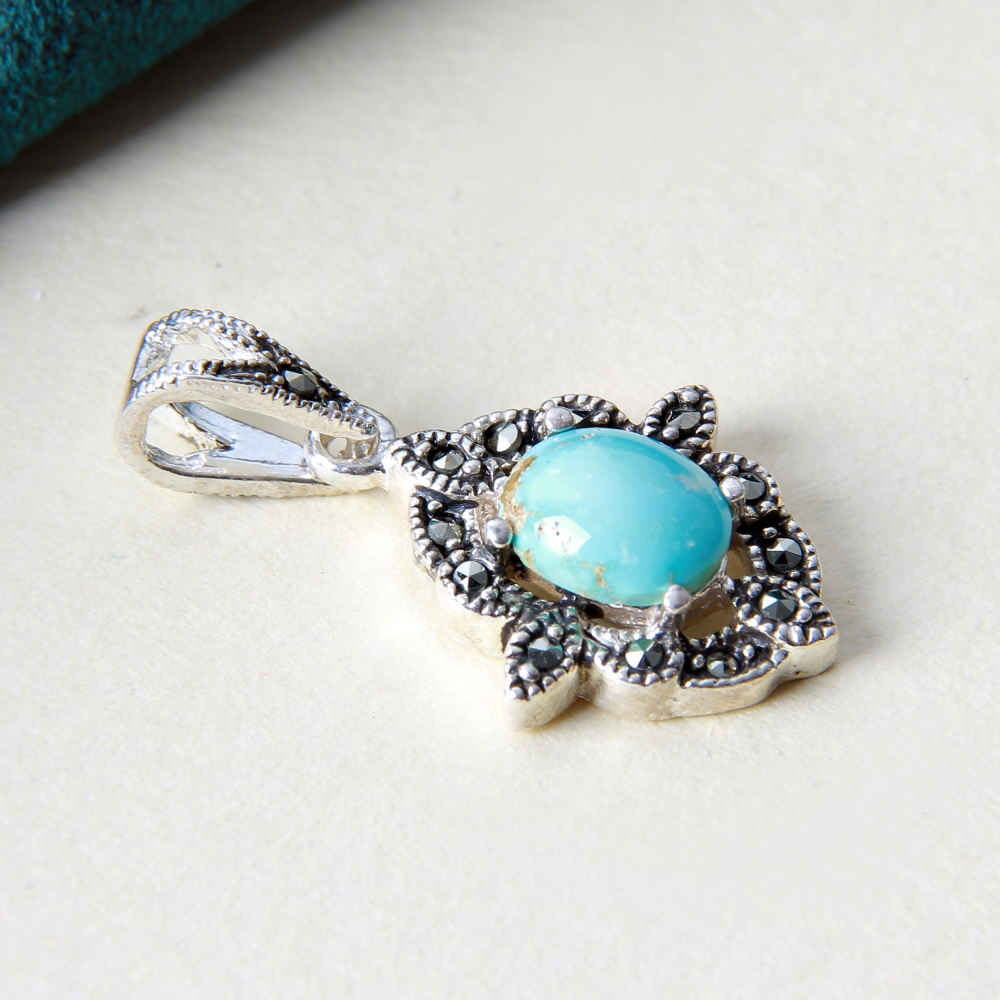 Pendentif en argent persan avec pierre précieuse Turquoise Zohal