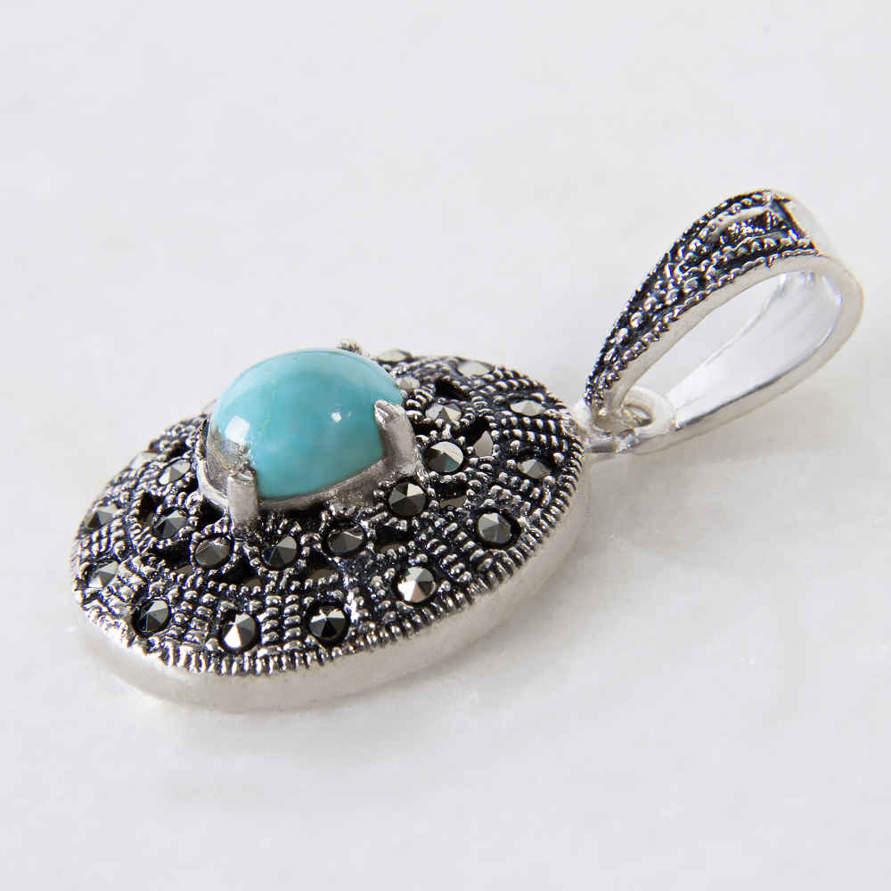 Pendentif en argent persan avec pierre précieuse Turquoise Yas